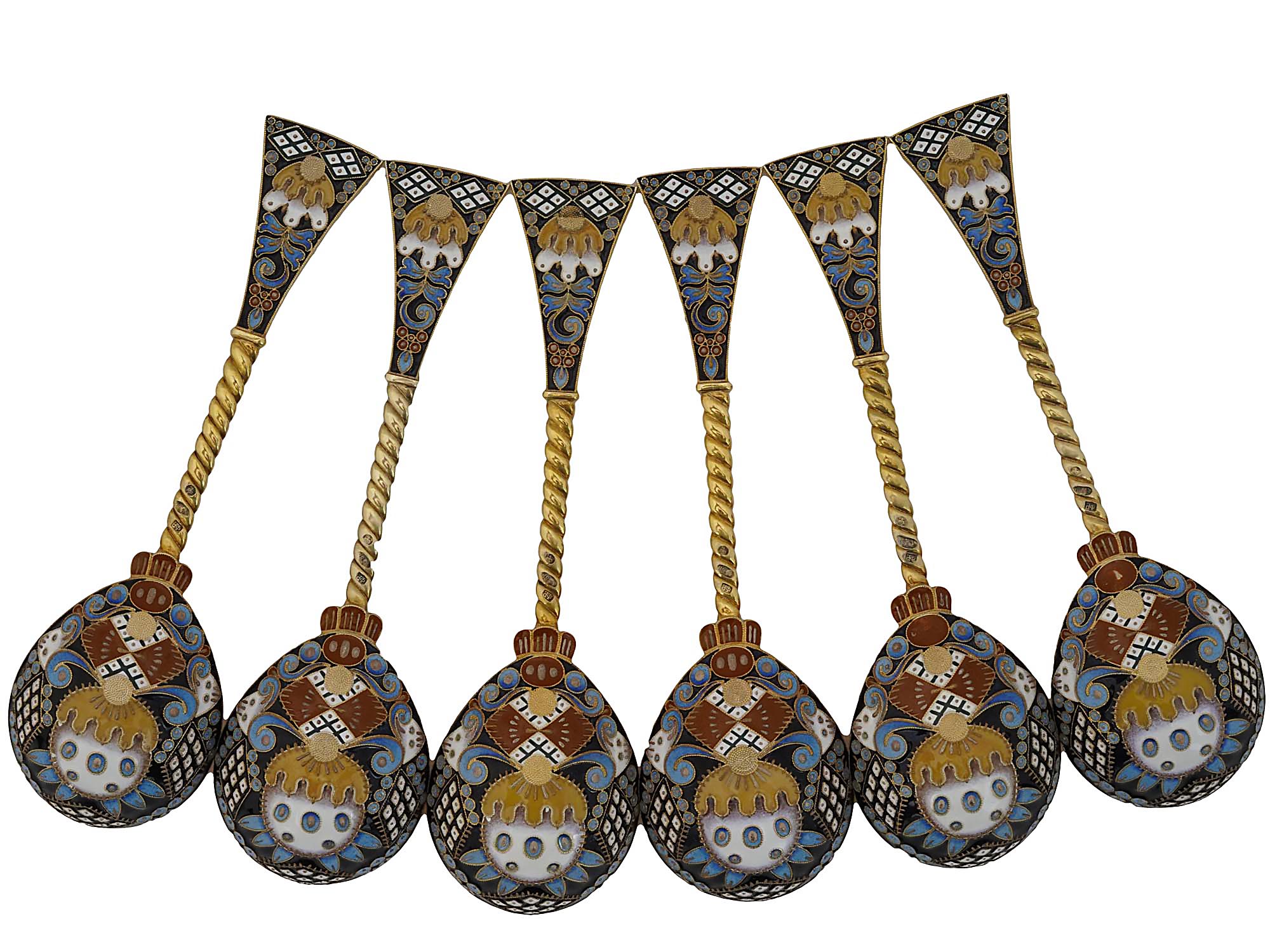 RUSSIAN SILVER GILT AND ENAMEL SPOON SET IN A BOX PIC-3